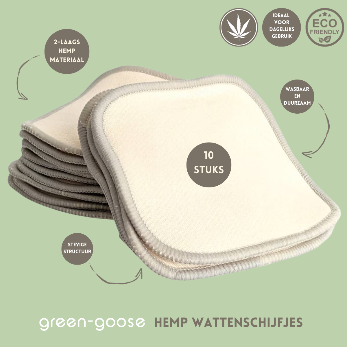 green-goose Herbruikbare XL Hennep Biokatoen Wattenschijfjes - 5 Stuks - Scrub