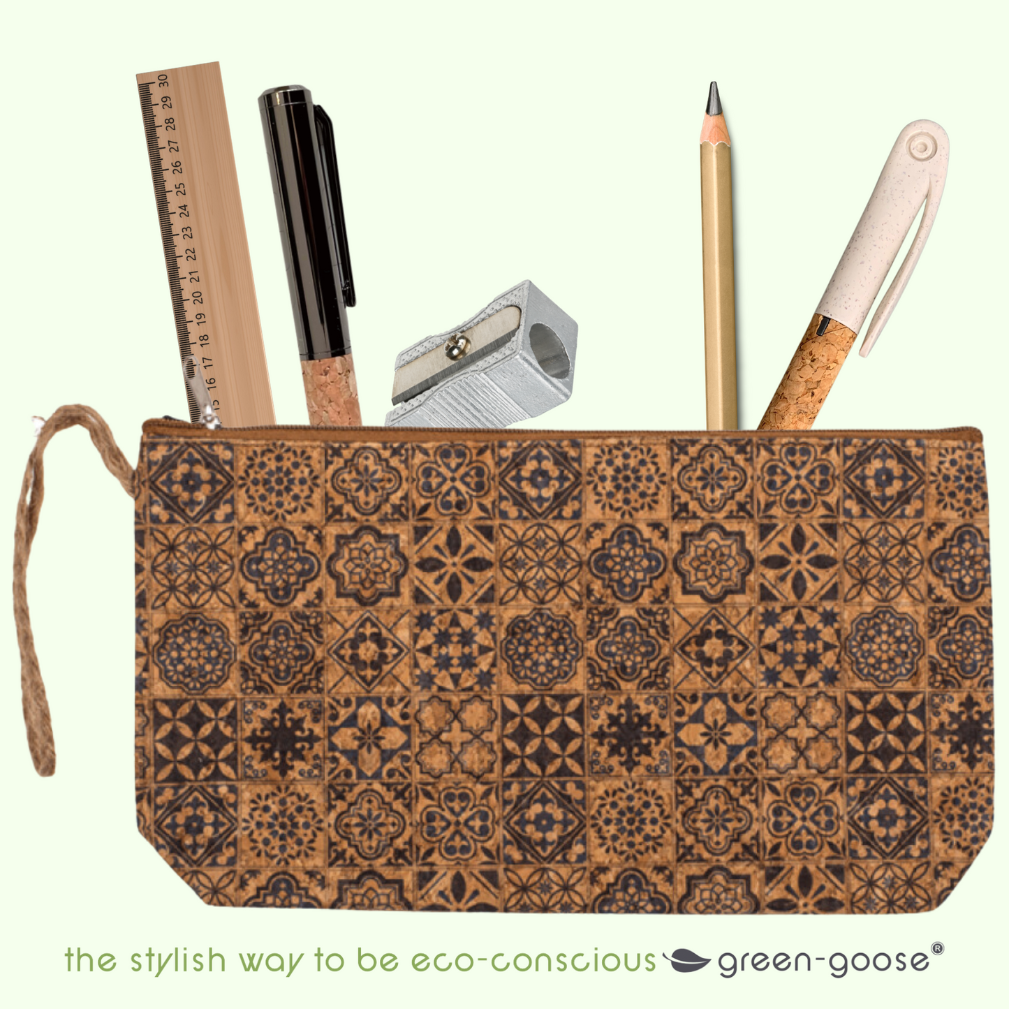 Large Pencil Case and Purse Cork | Black Tile