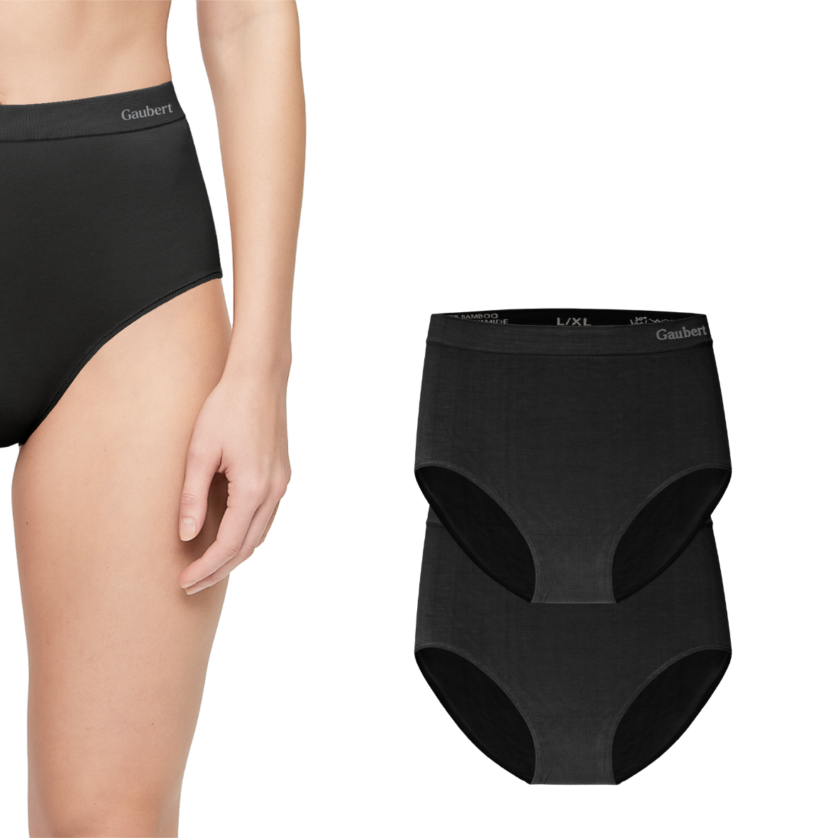 Gaubert Naadloze Bamboe High Waist Slips - Zwart - 2 Stuks