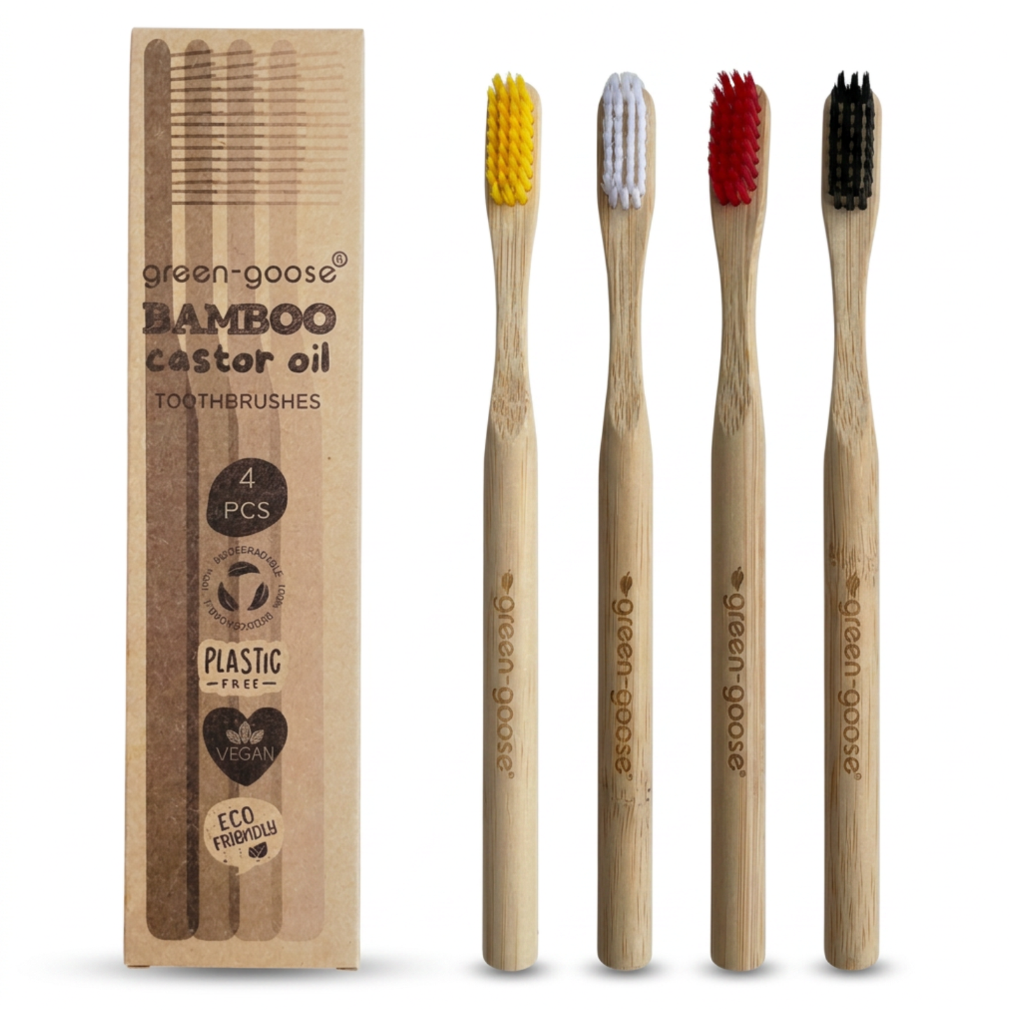 green-goose Bamboe Castorolie Tandenborstels - 4 Stuks - 100% Afbreekbaar