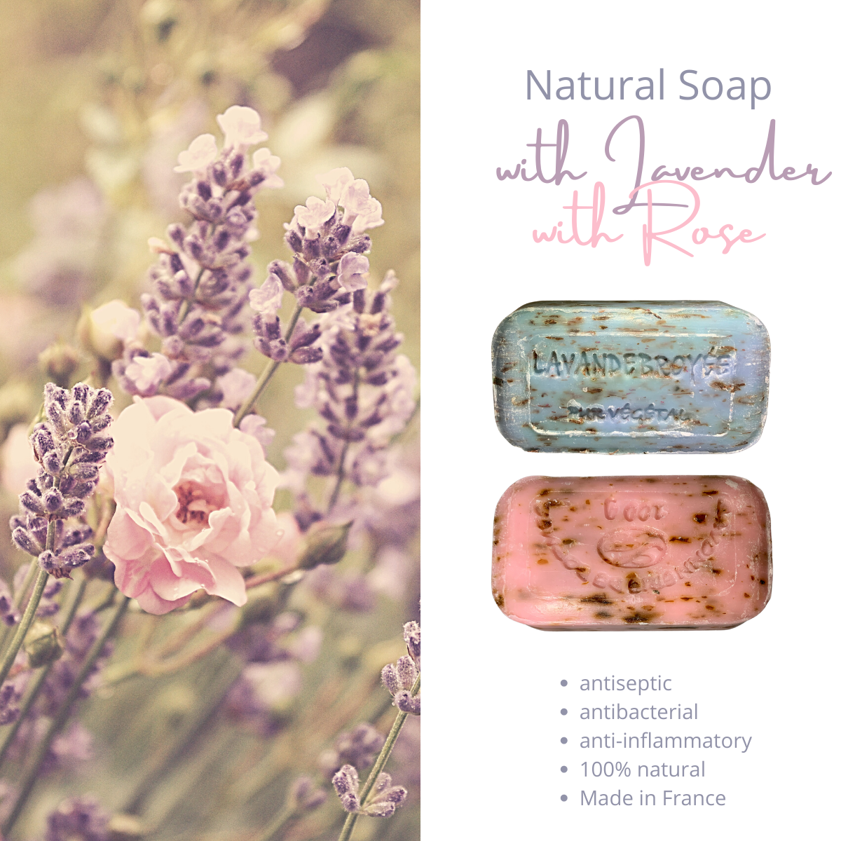 Soap with Olive Tree Wood Soap Holder | Lavender, Rose