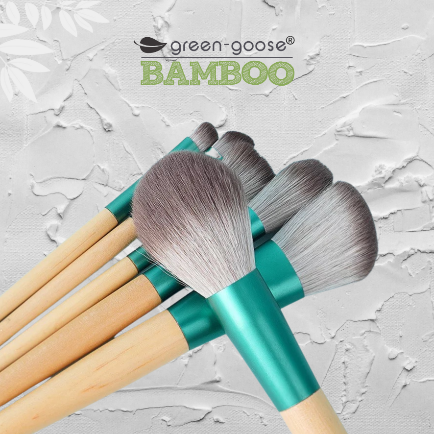 green-goose Bamboe Make-up Kwasten in Kurk Tasje | Zwarte Tegel