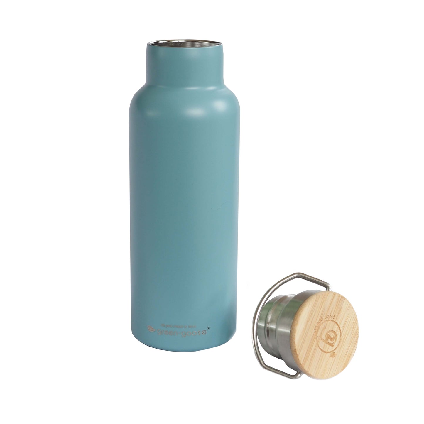 green-goose RVS Thermosfles met Bamboe Dop | Blauw | In Geschenkverpakking