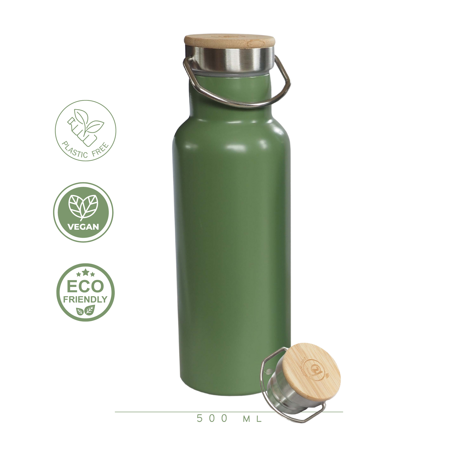 Thermosfles met Bamboe Dop | Groen | Geschenkverpakking – green-goose