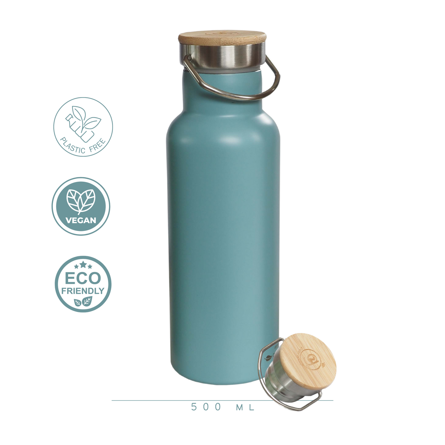 Stainless Steel Thermos Flask with Bamboo Cap | Blue | In Gift Box